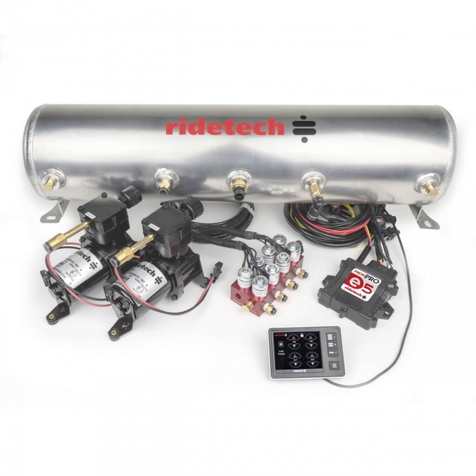 RidePro E5 Air Ride Suspension Control System | 5 Gallon Dual Compressor – HIGH FLOW Big Red 3/8″ Valves